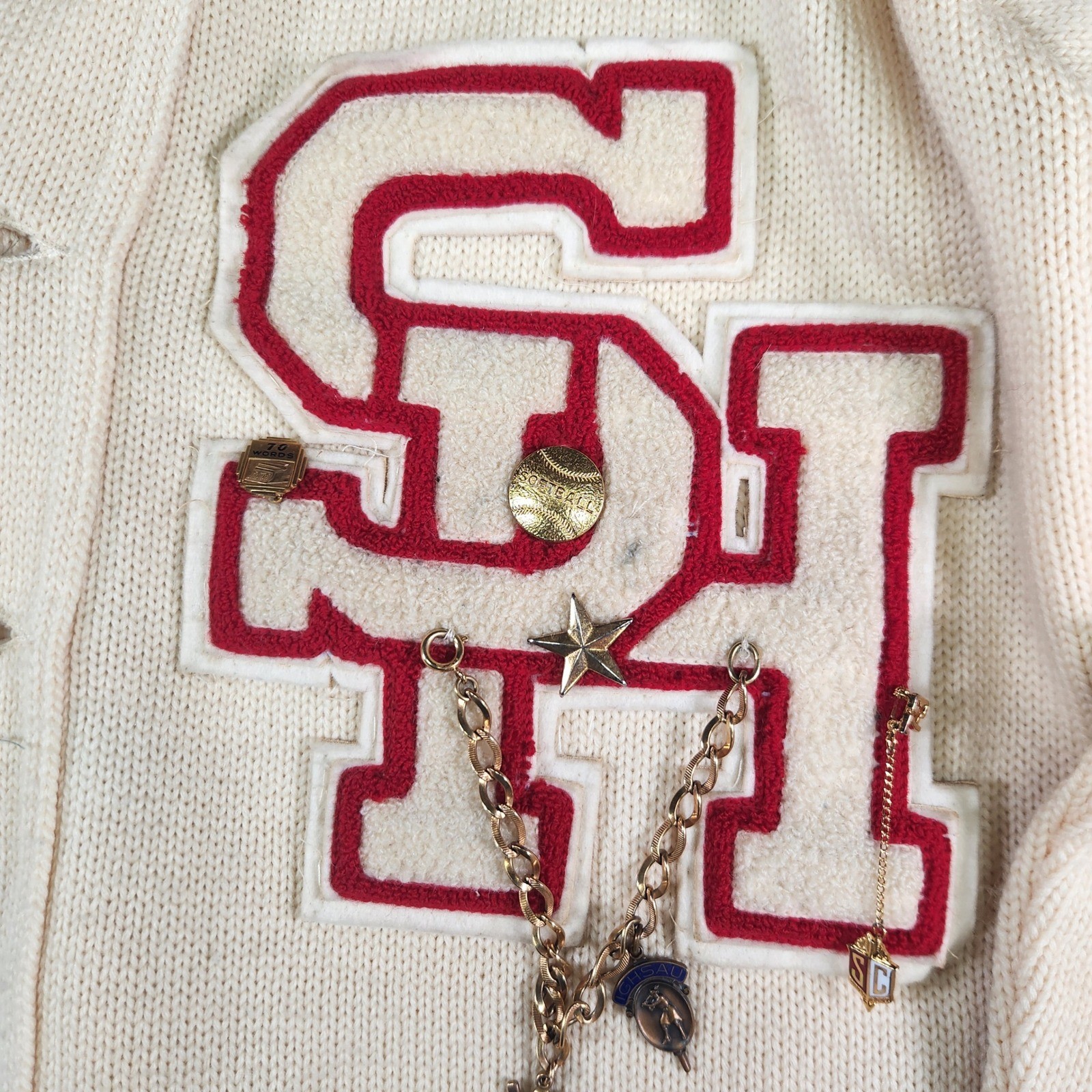 Vintage 70s Wool Cardigan Letterman Varsity Jacket Sweater Preppy Academia