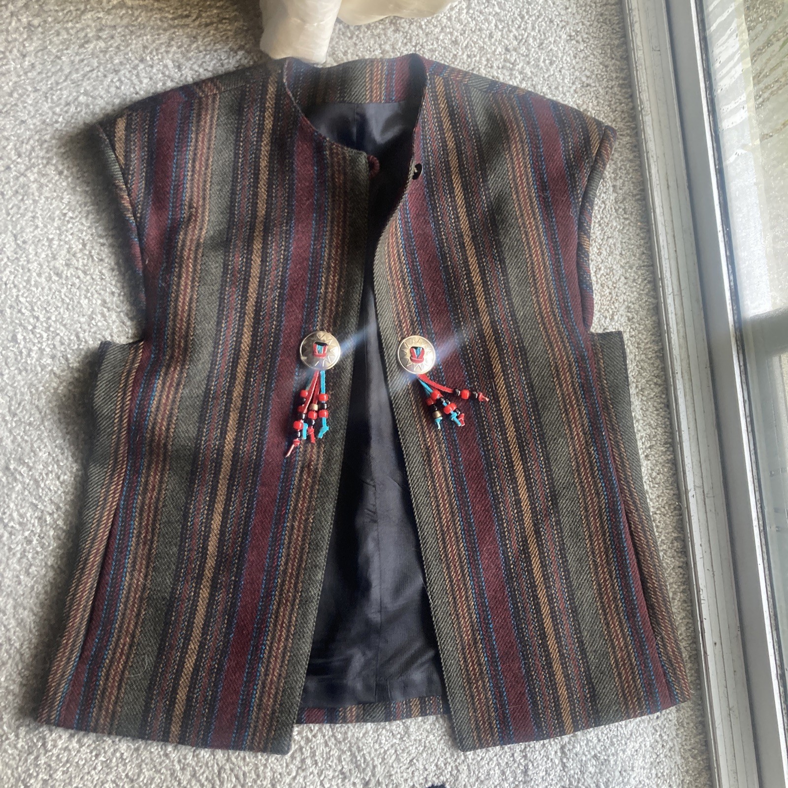 Vtg Wool Striped 70s 60s Western boho native vest southwest concho jacket hippy