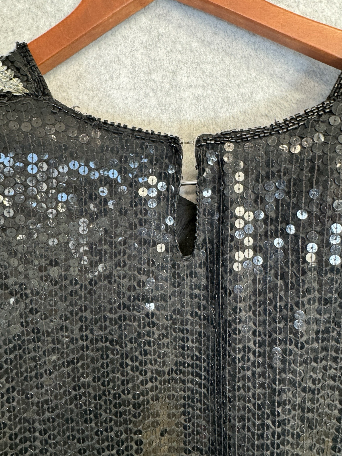 VTG 80s Jewel Queen Black Gold Sequin Beaded Silk Dress Art Deco Statement Piece