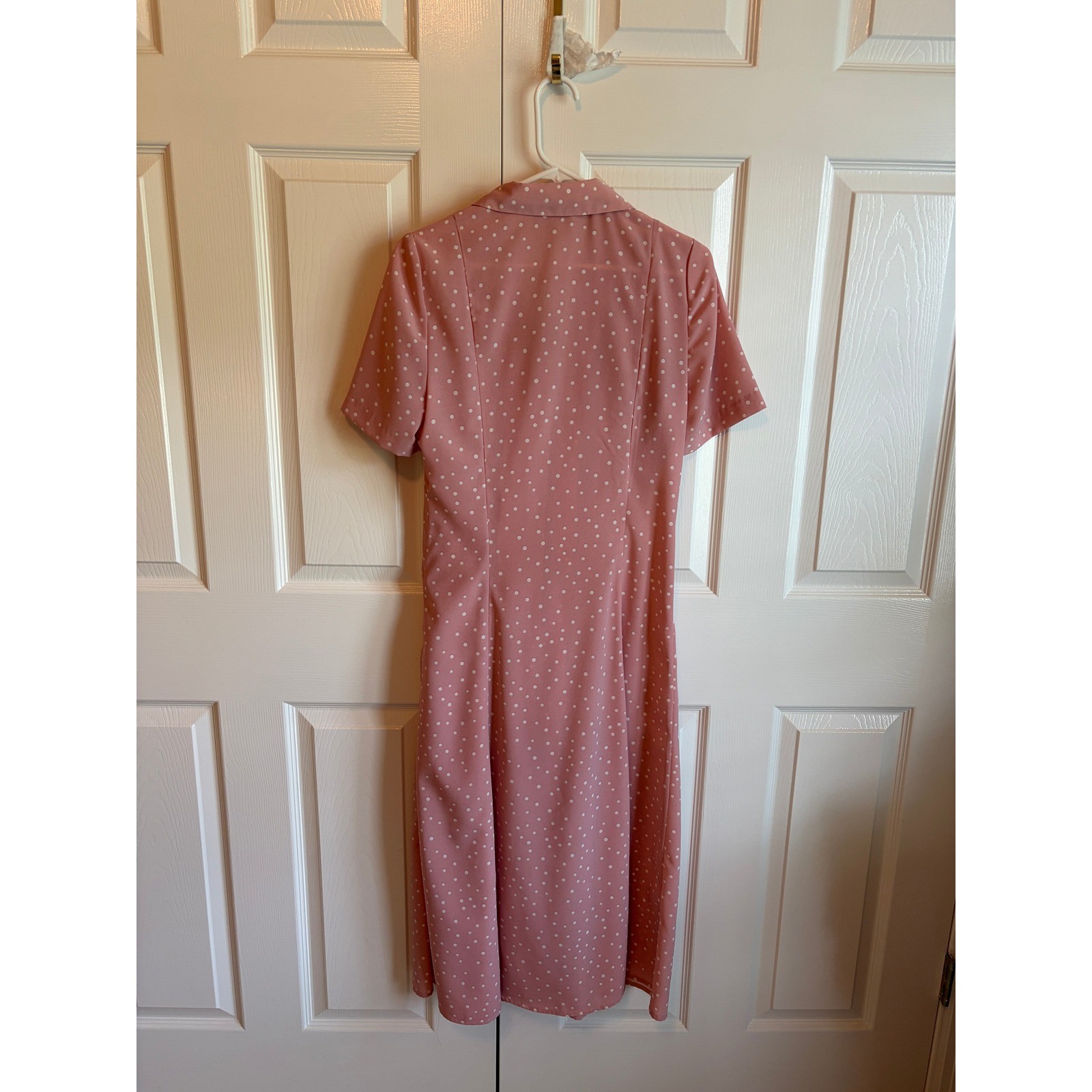Leslie Belle Vintage Pink Polka Dot Button Front Midi Dress Made in Canada Sz 88