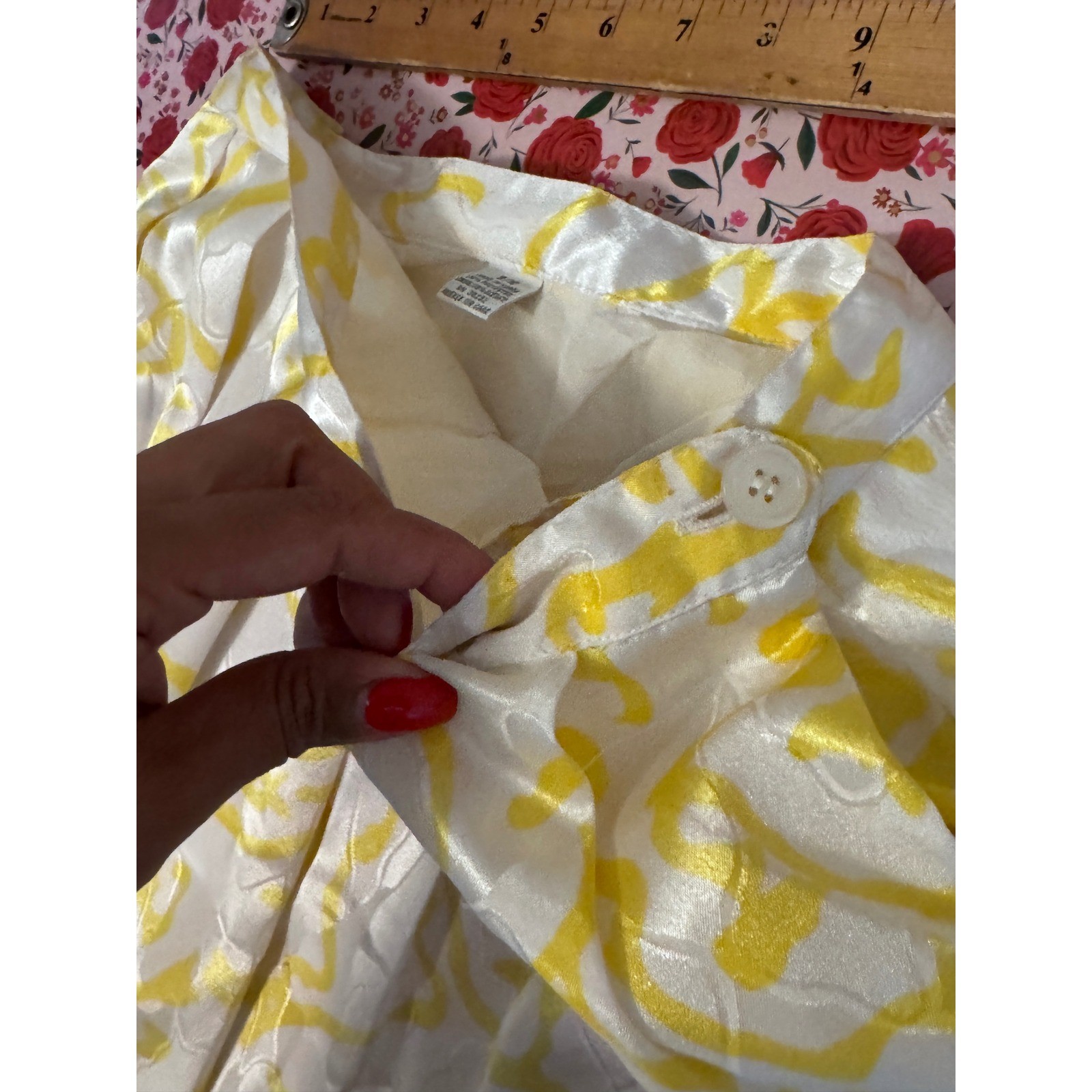 Vintage J. Gallery Yellow White Abstract Print 2 Piece Skirt Set Size 9/10 e3