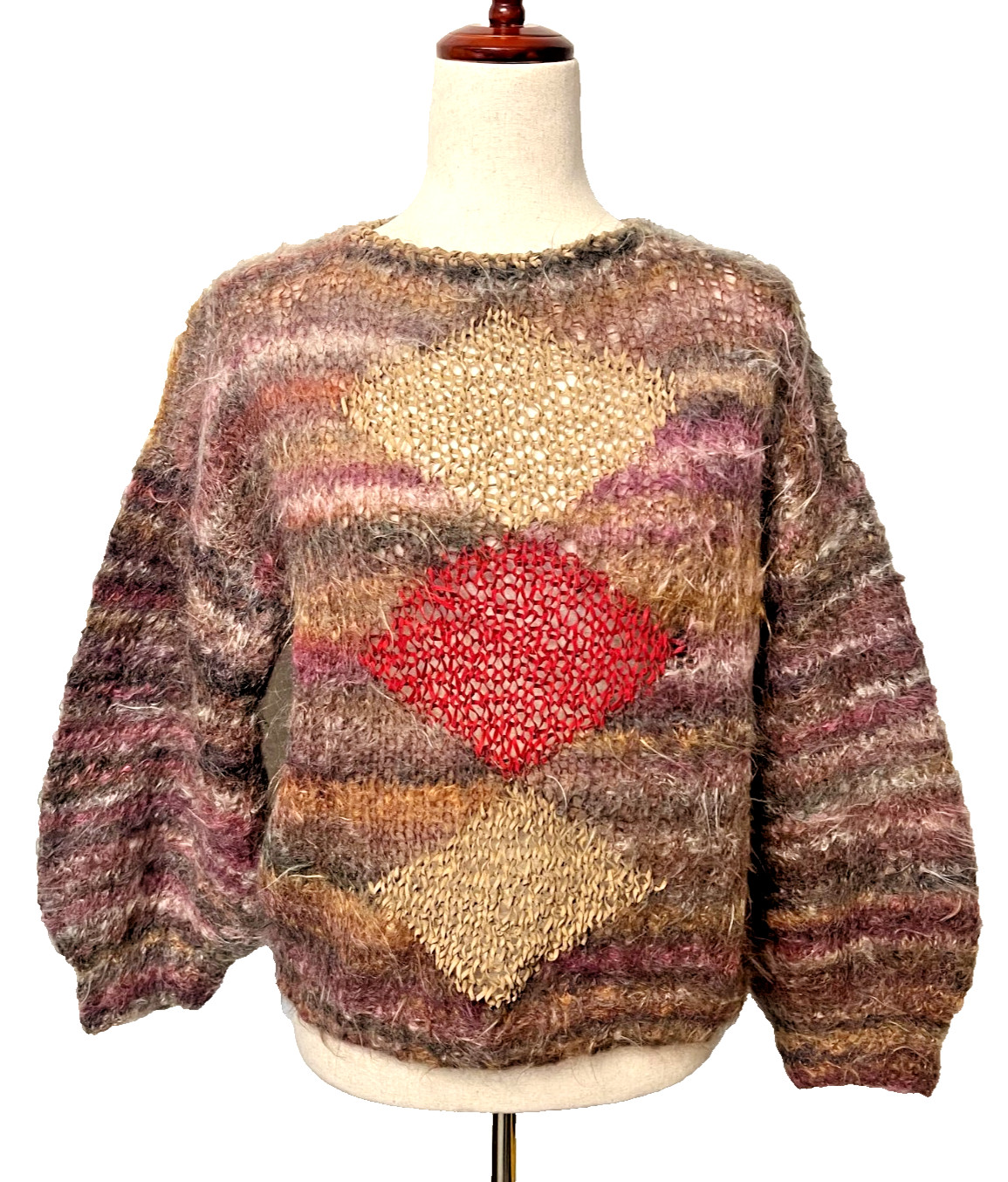 Vtg Nordstrom Italy Women’s M Kid Mohair Sweater Open Knit Fuzzy Boxy Suede Wool