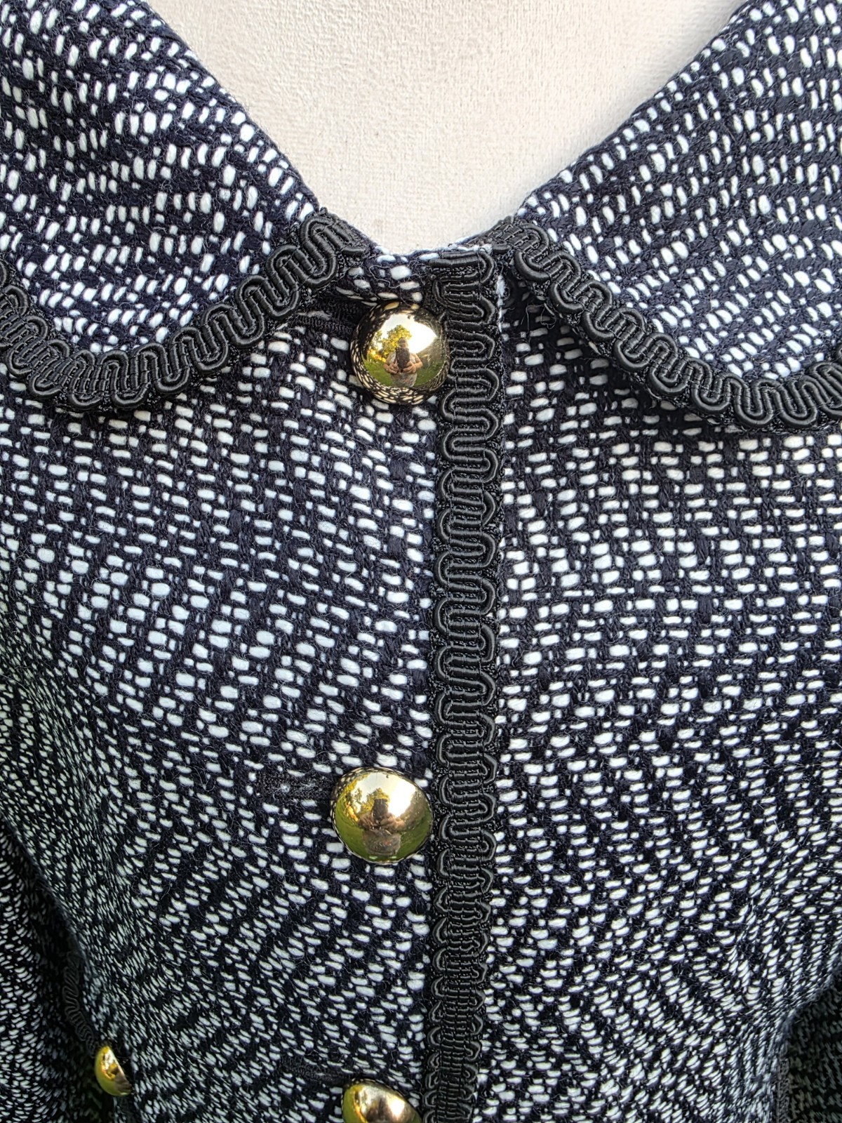 Vtg Kasper NWT Tweed Blazer Jacket Black White Gold Button Braided Trim Sz 12