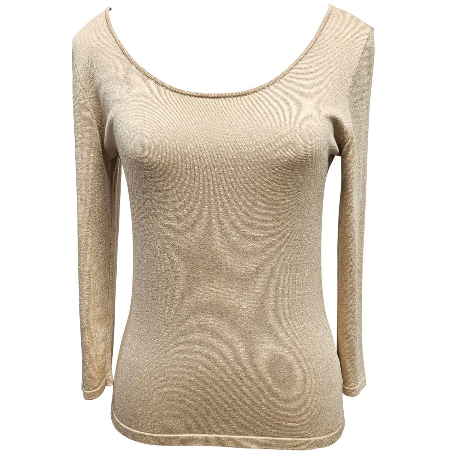 VTG 90s Lauren Ralph Lauren Silk Blend Ribbed Top Beige SP Small Petite READ