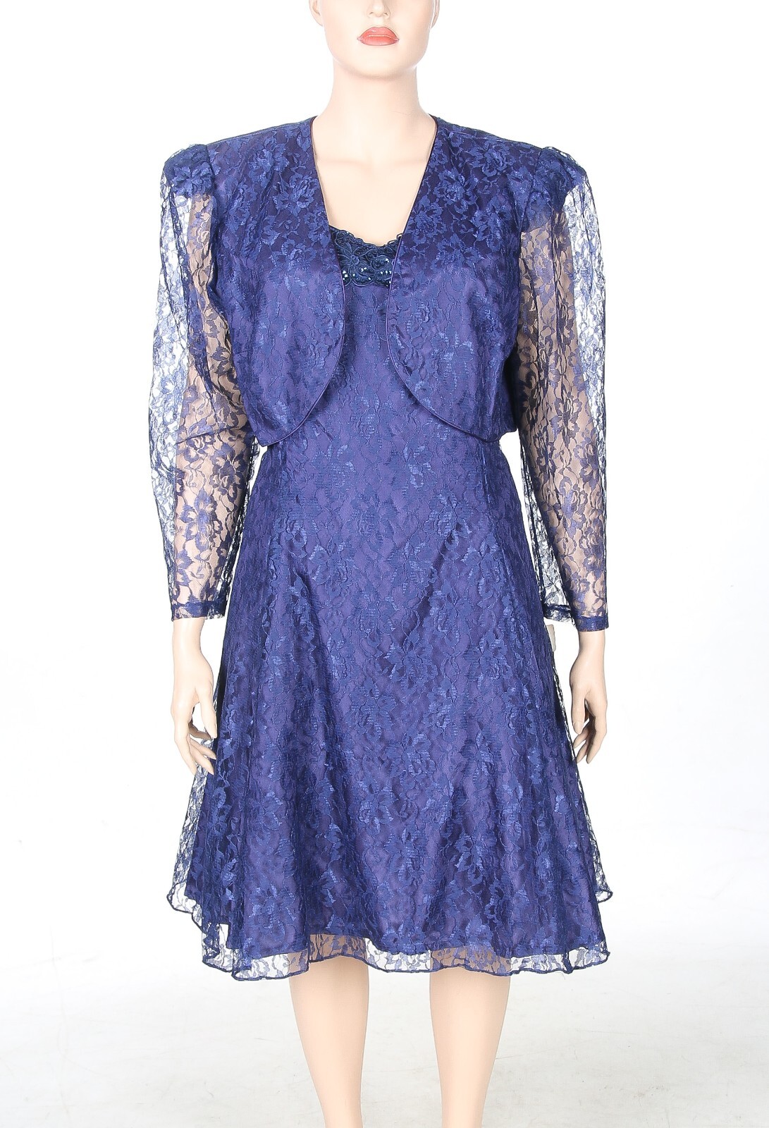 L.A. GLo Vintage 80s 90s Blue Lace Party Prom Dress & Jacket sz 24 NWT
