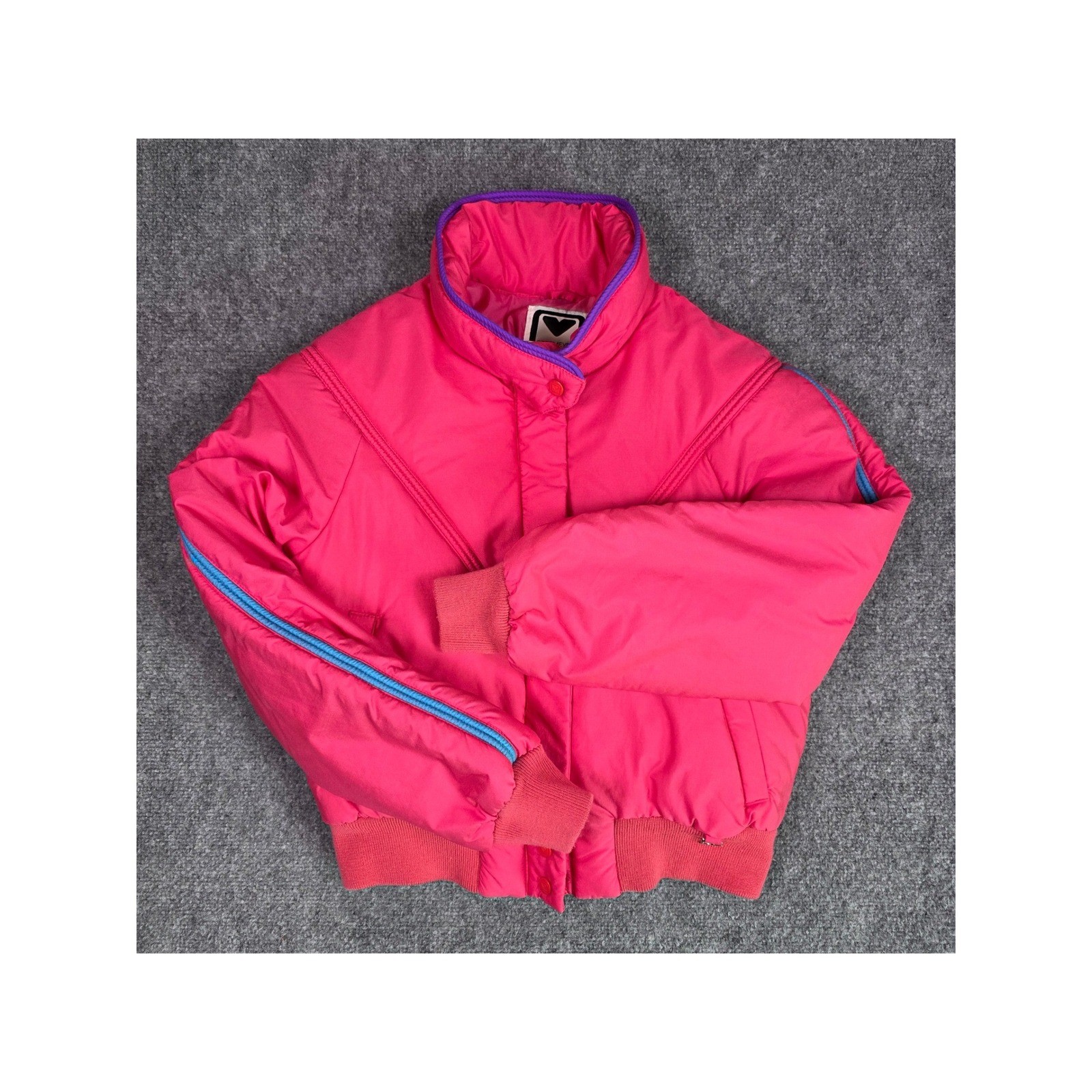 Vintage Obermeyer Karen Puffer Jacket Womens 14 Pink Purple Trim Ski Coat Retro