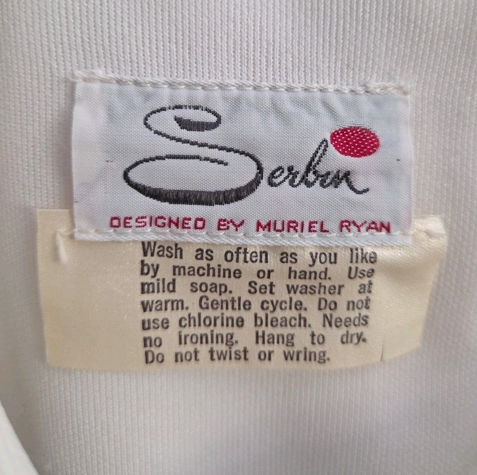 Vintage 1960s Serbin Muriel Ryan White Sleeveless Floral Mid Dress Silky Pin Up