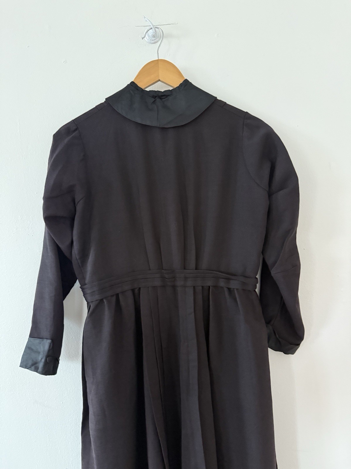 Antique Victorian Wool Crepe Full Length Winter Wrapper Dress/Duster Mourning M