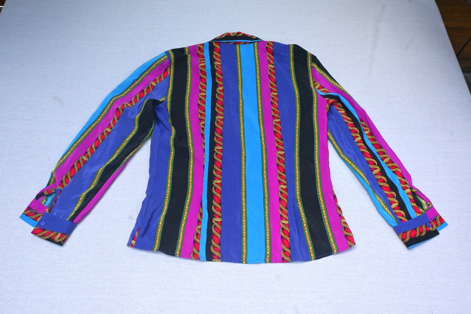 Helene St. Marie Vintage 90s Womens S Baroque Scarf Print Blouse Rope Chain Bold