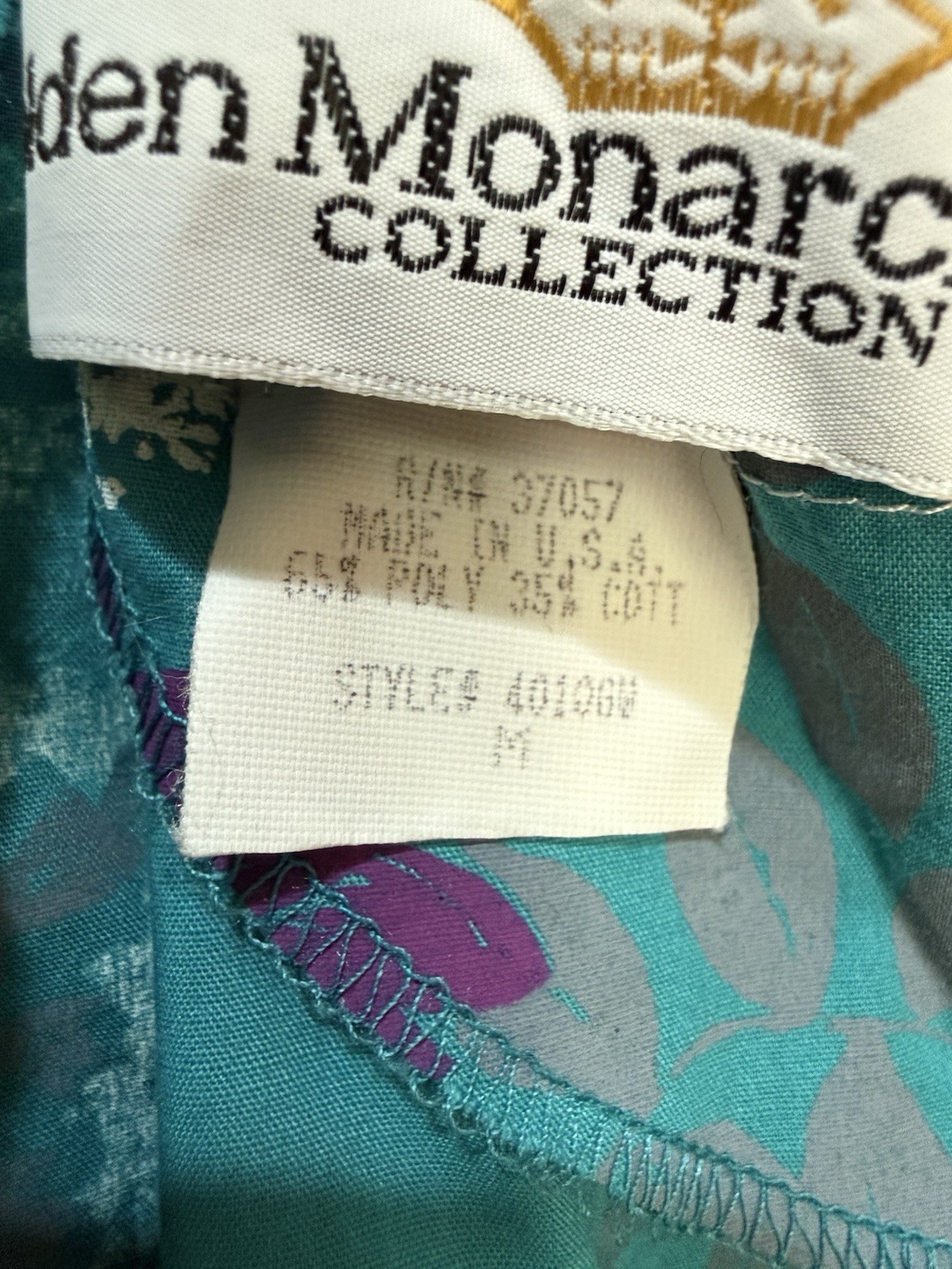 Vtg TORI RICHARD Golden Monarch Collection Teal Floral Printed Maxi Dress Size M