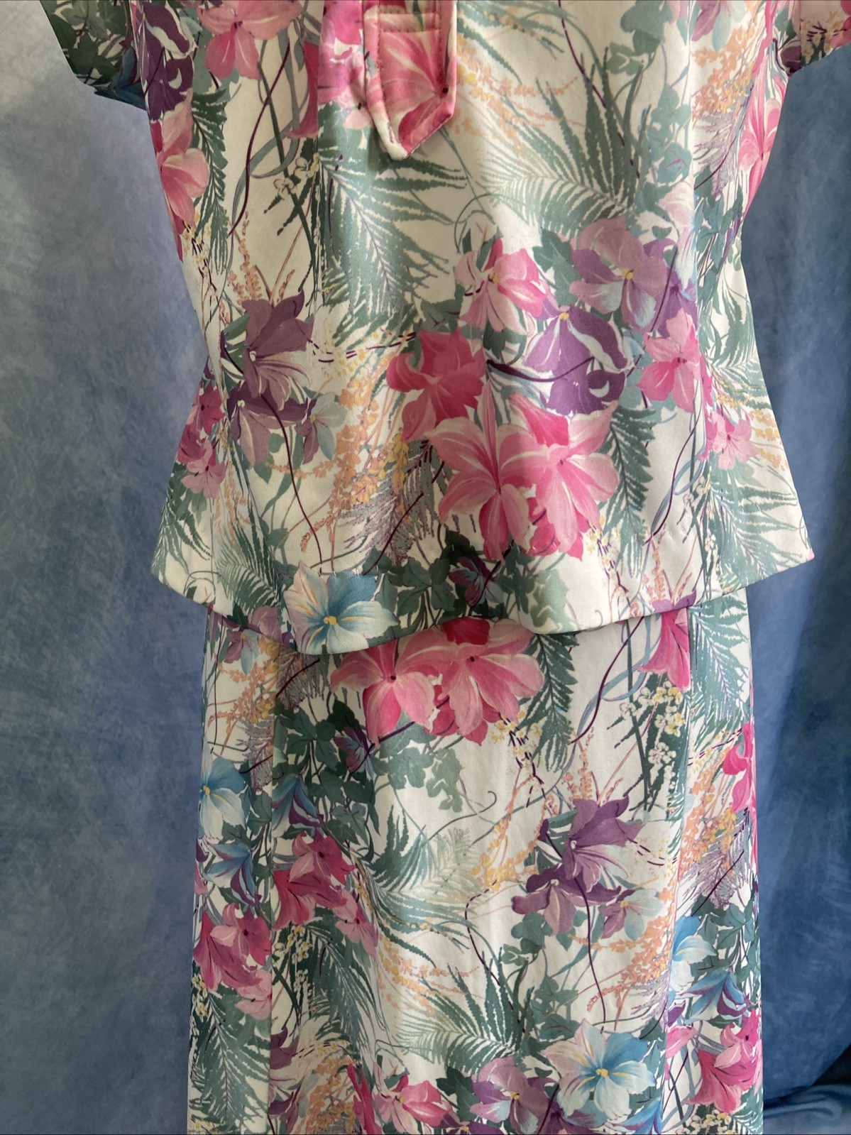 Vtg 80s Cottagecore Floral Skirt Set 2pc Popover Flutter Sleeve Secretary XS S