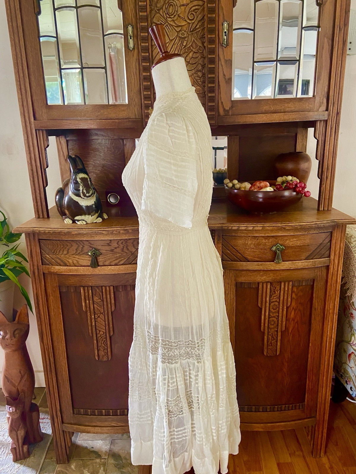 1907 Antique Embroidered Edwardian Era White Muslin Lace Dress “Hazel Slifir” 13