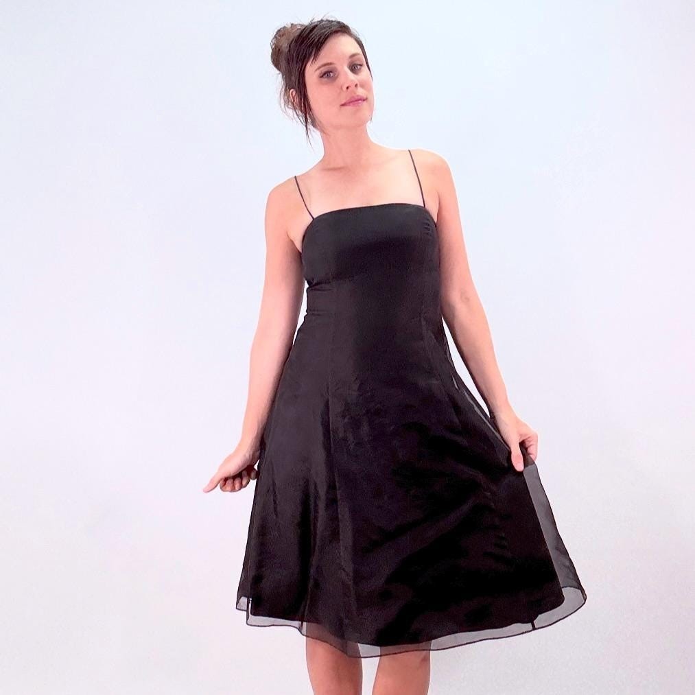 Vintage 90s Dress Black Silk Organza Ann Taylor Fit & Flare Minimalist Party