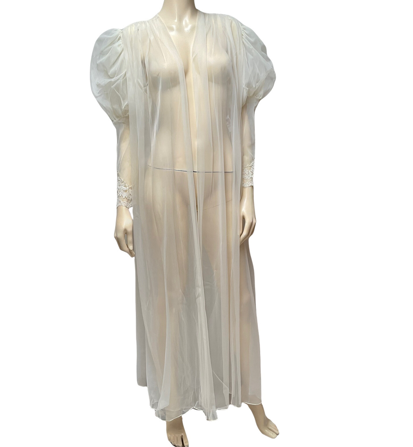 80s Bridal Honeymoon Peignoir Beaded Chiffon Robe Nightgown Set Sheer Nylon