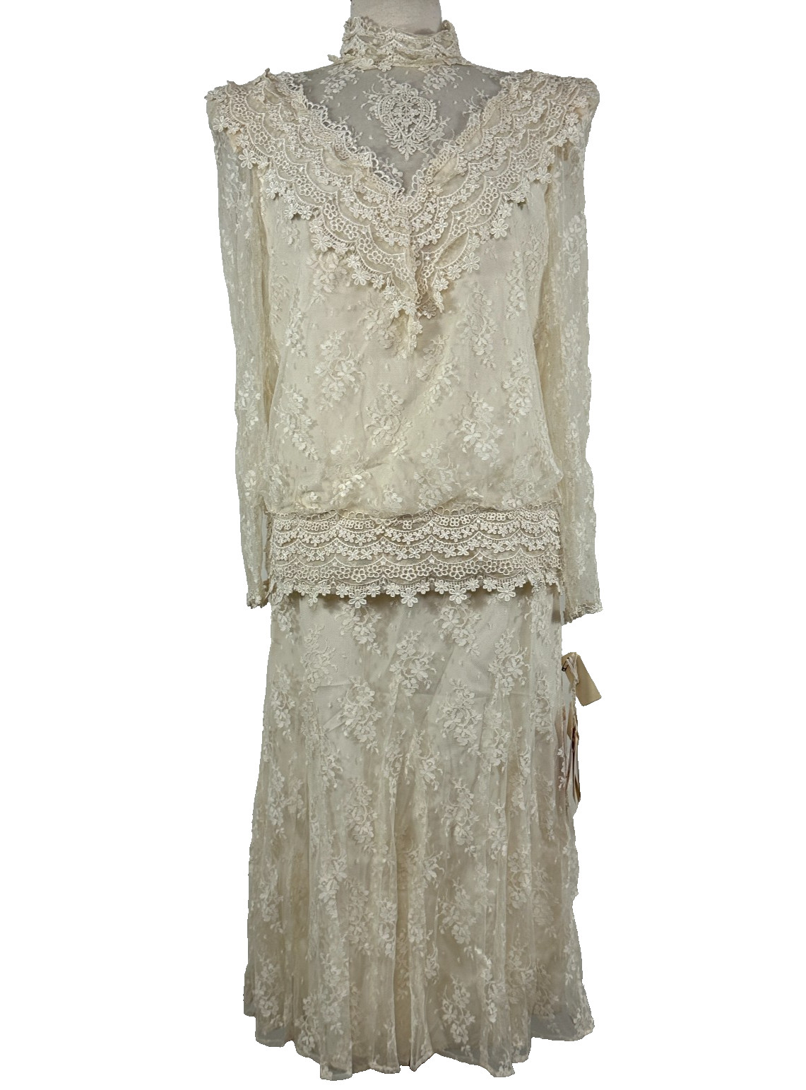 VTG 70s 80s Barbara Chodos Michael Marcella Lace 2 Pc Flapper Set Sz 12 NWT