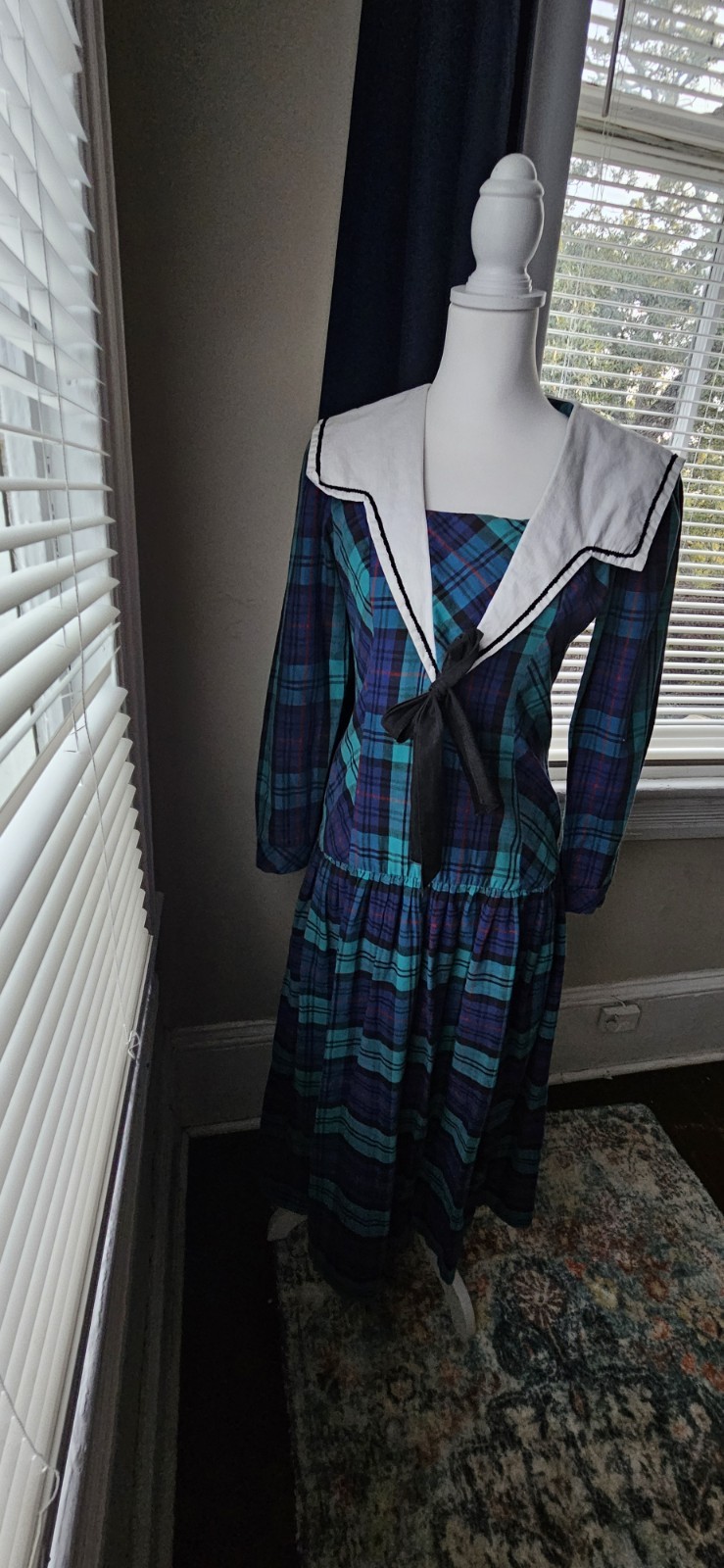 Misty Lane 7/8 Sailor Dress Plaid Drop Waist Vintage Cosplay Fitted Crest
