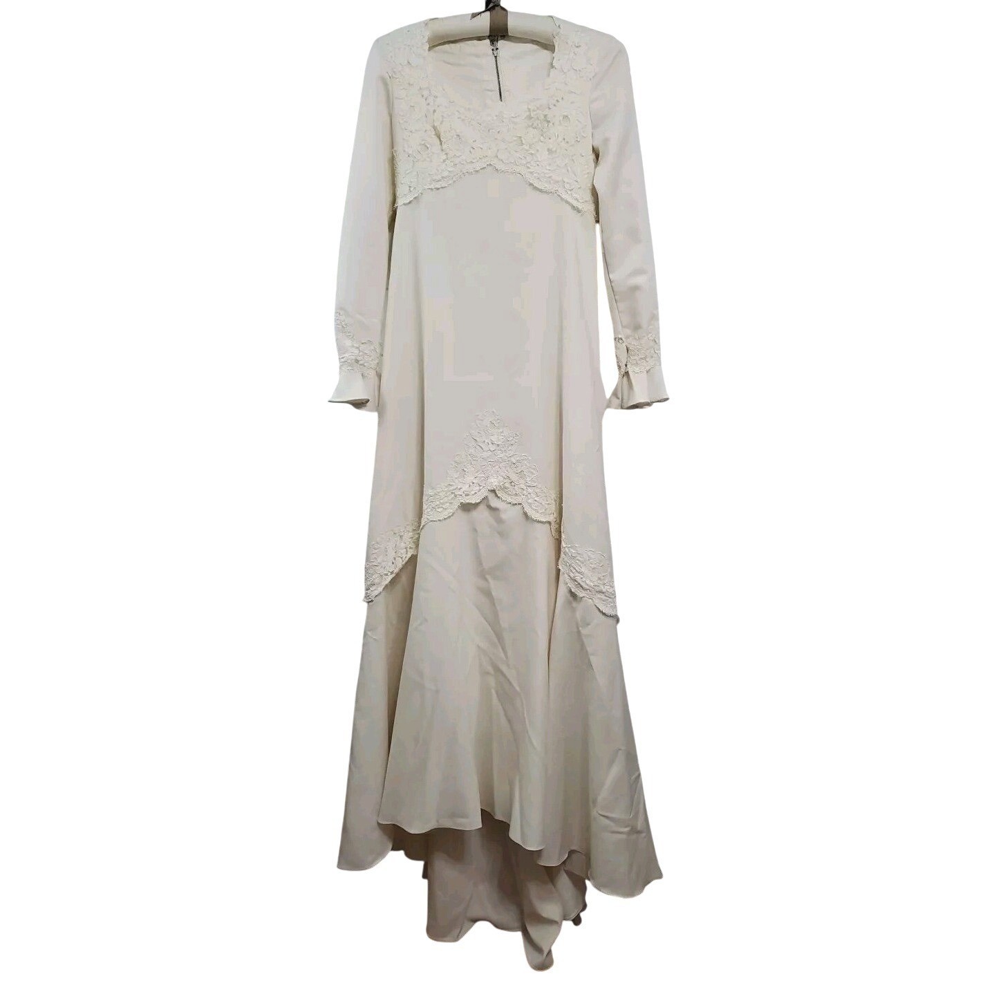 Vintage Lace 60s 70s Wedding Dress W/ Petticoat Train Made In USA Union Made