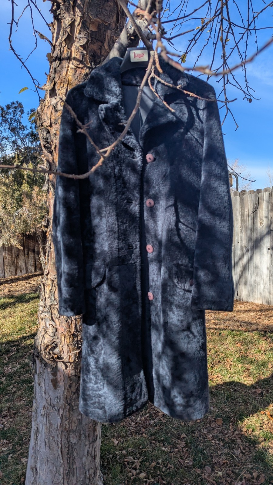 Vintage 1950s? Shearling Long Coat Navy Blue Ladies Small Lucca Bianco Argentina