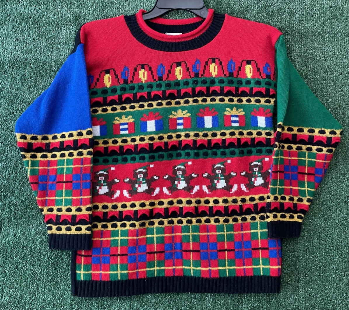 Knitwaves Sweater Knitted Christmas Bears Gifts Size Large 7575 Multicolor VTG