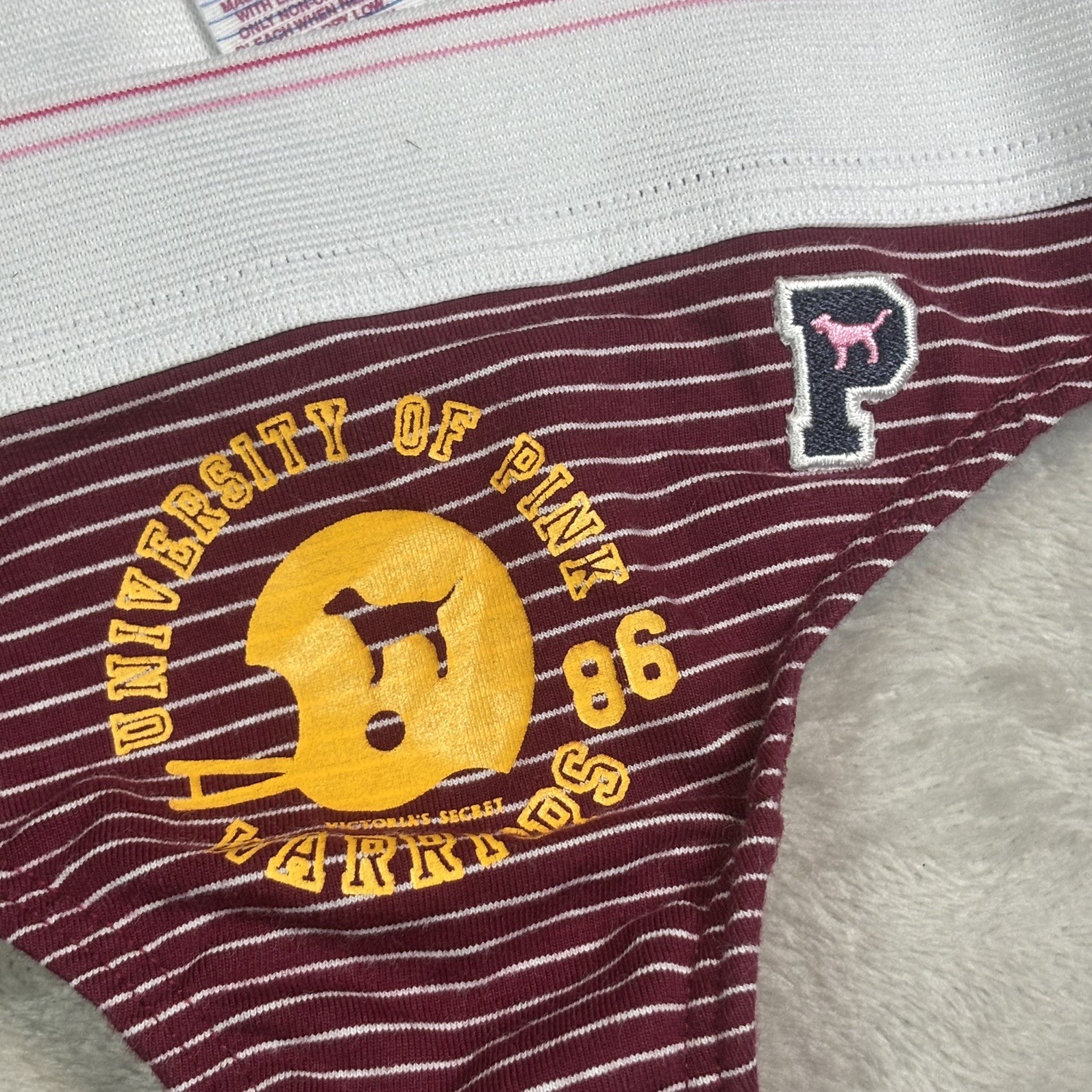 Y2K 2008 Vintage VS Extra Low Rise Thong Panty University of PINK warriors XS