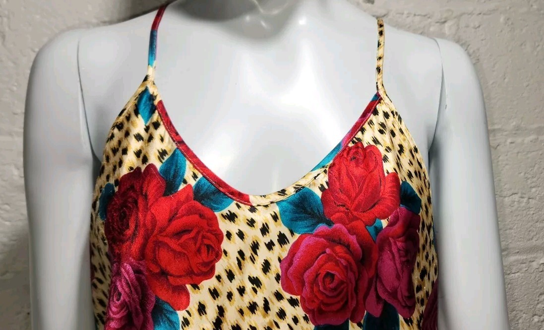 Vtg Y2k Nightgown Romcom Romantic Moods Animal Floral Print Made In USA Size L