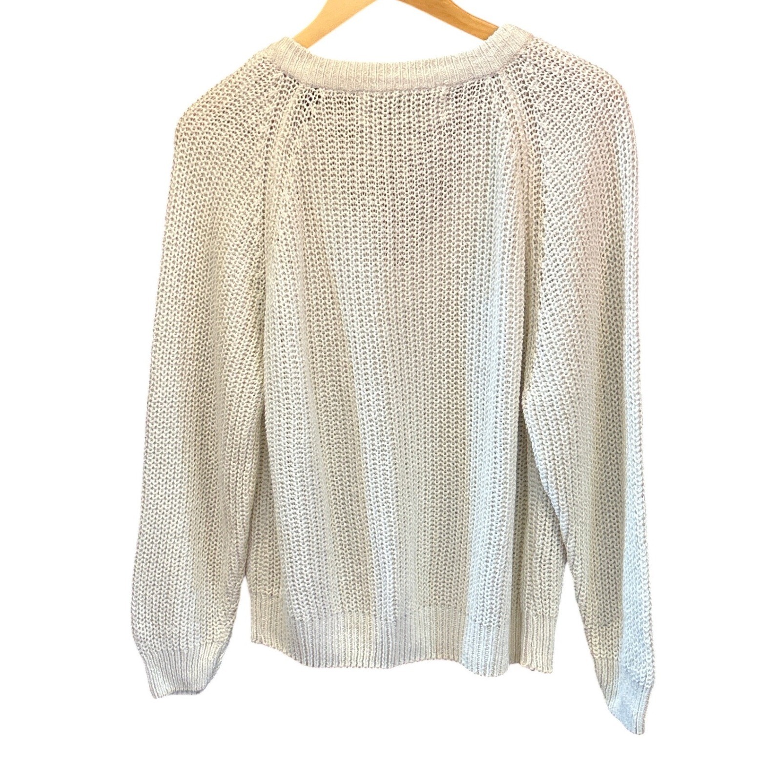 Vintage Robin Ross Sweater V-Neck Metallic Shimmer Cream Knit Raglan 80s Style