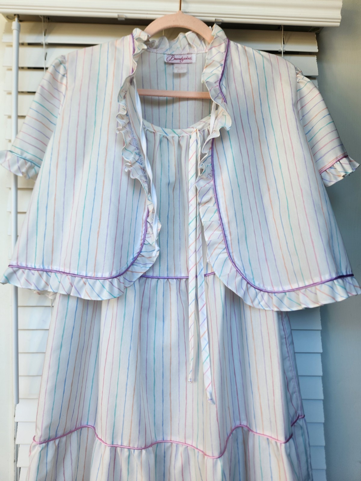 Vtg Brandywine 2-Piece Set Striped Tiered Maxi Prairie Dress & Bolero Jacket M