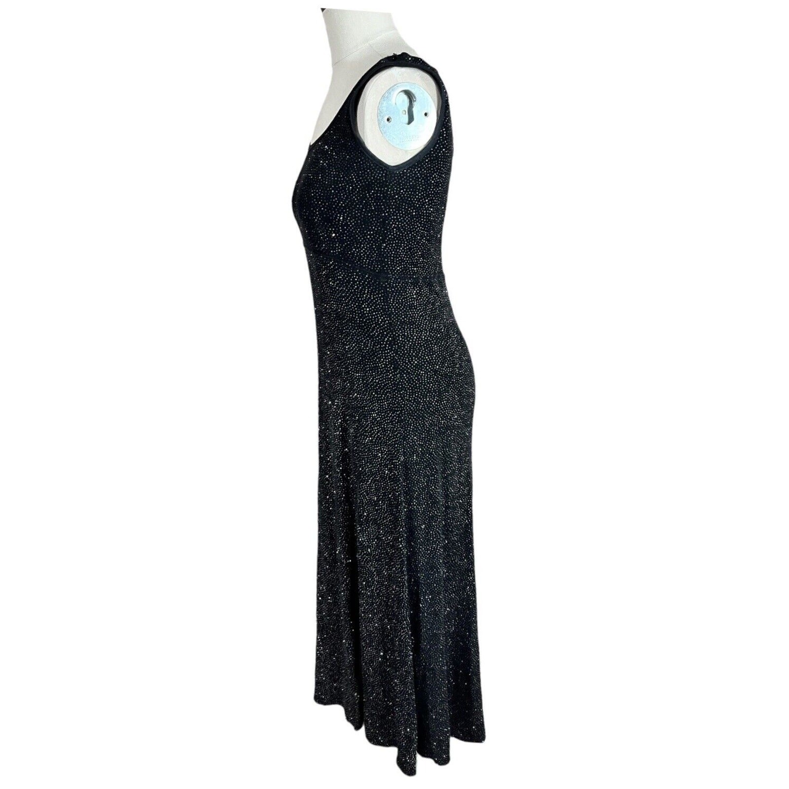 Vintage Miss Ashlee Black Glitter Maxi Dress Sleeveless Long Gown WOMEN’S SMALL