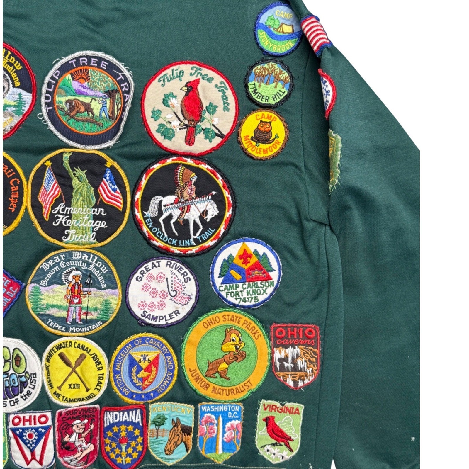 Vintage 1970s Girl Scouts Patch Zip Hoodie Green Rare Collector 50+ Patches