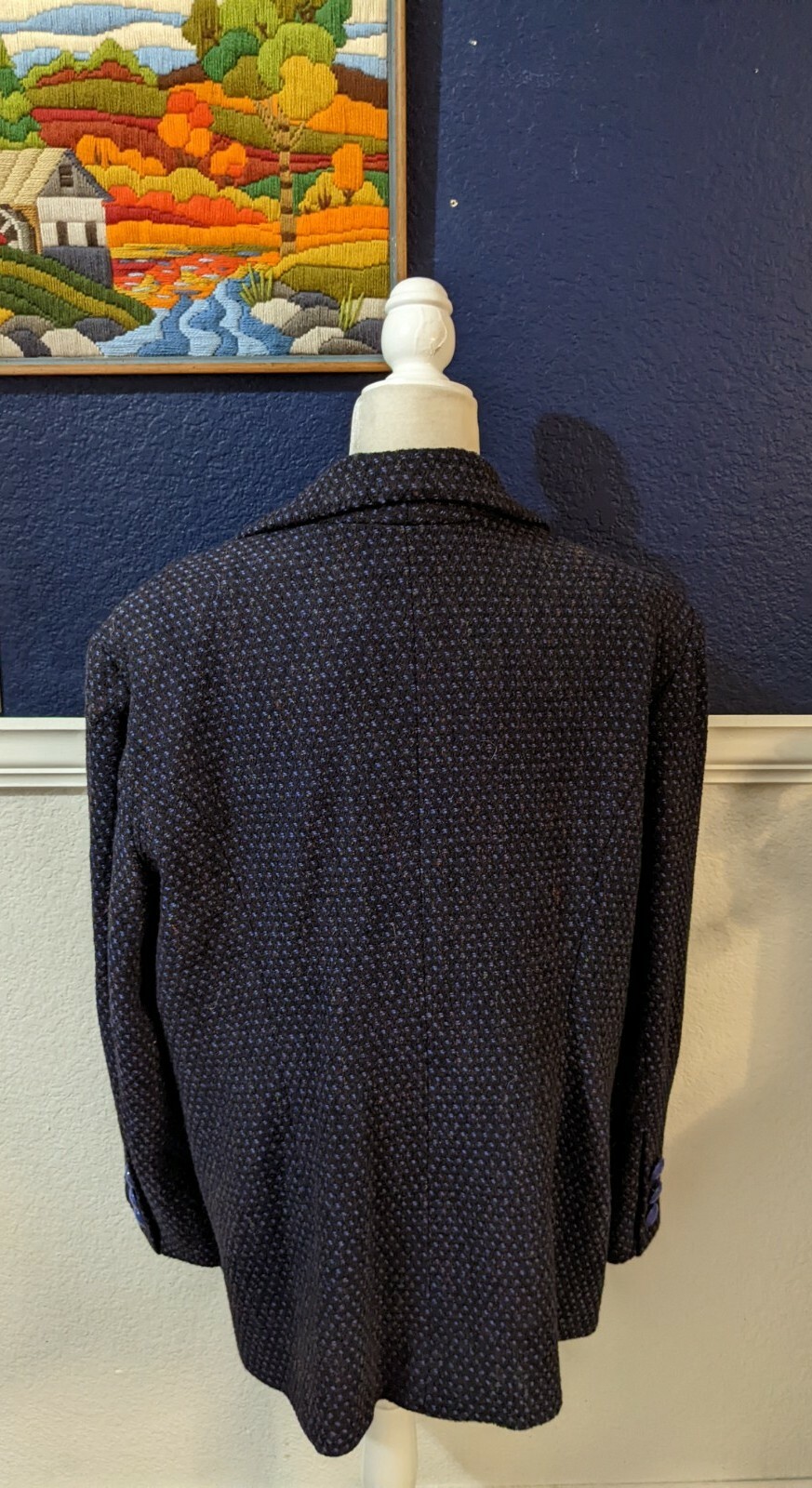 VTG Lily & Taylor New York Paris Blue Tweed Coat Double Button Sz PLUS 20 XXXL