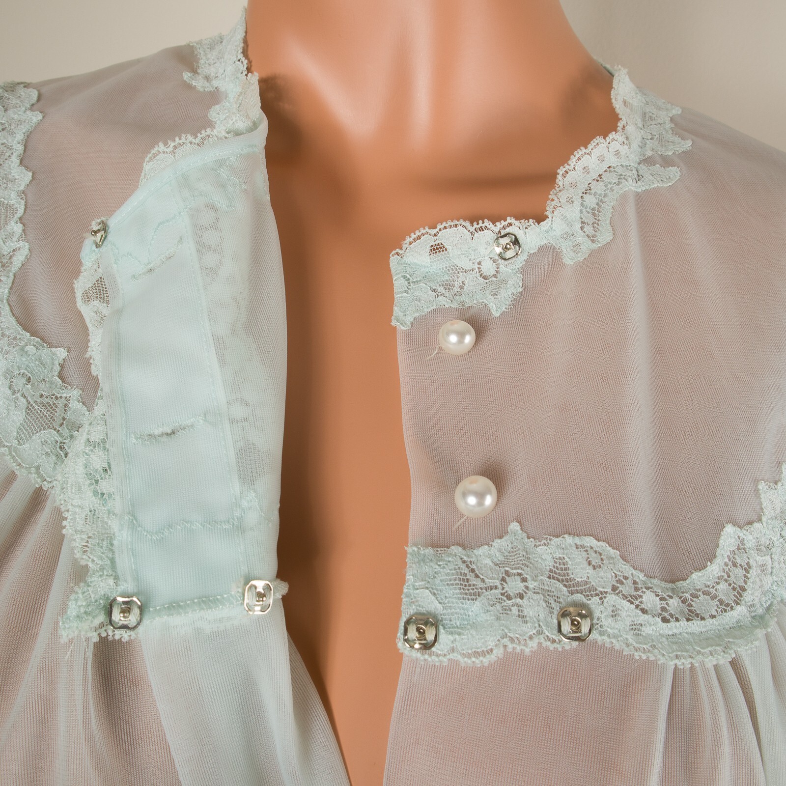💖 SHADOWLINE Double Chiffon Mint Green Peignoir Robe Gown Nylon Full Length S