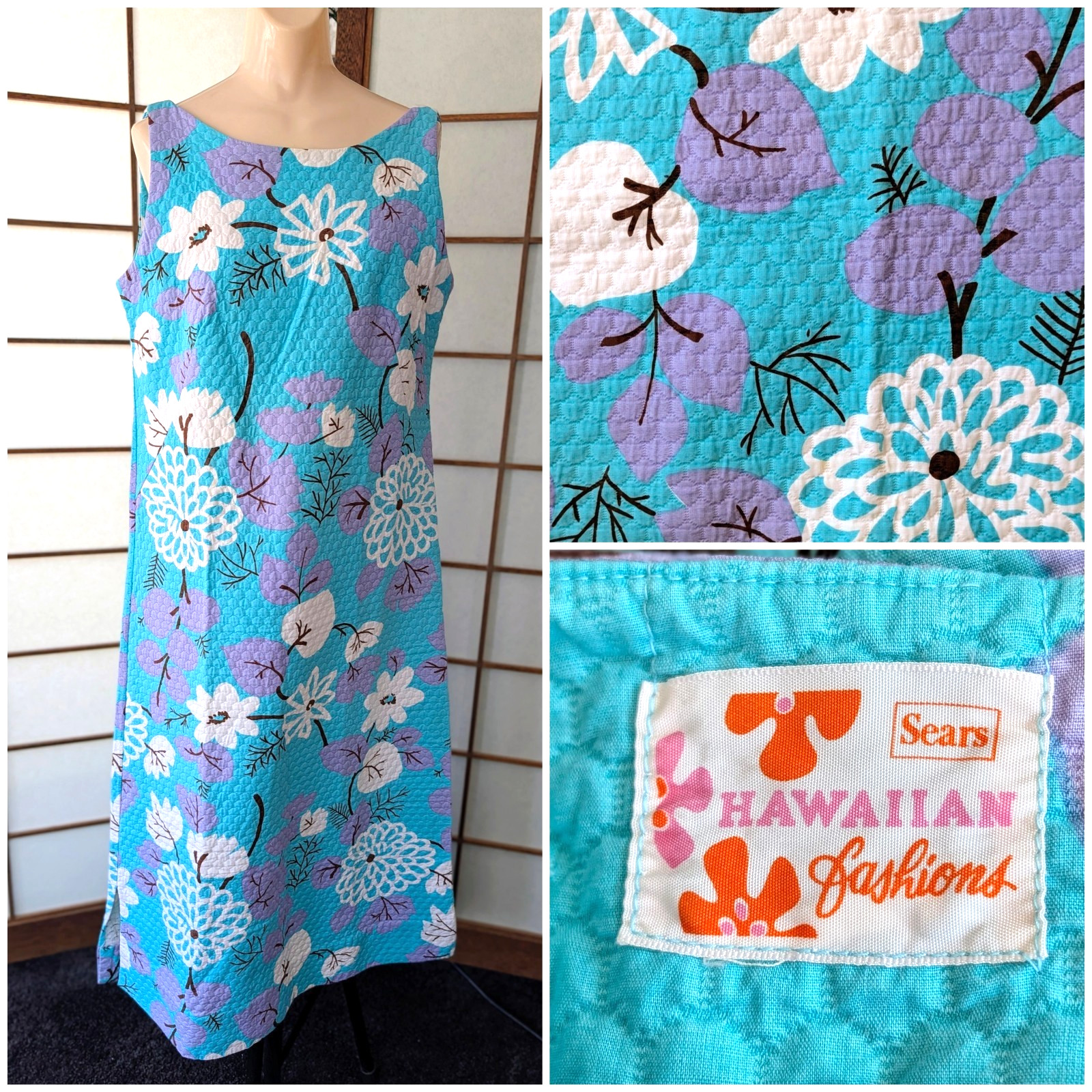 Vtg Sears Hawaiian Fashions 1970s Maxi Hawaiian Dress Muu Muu Quilted XL XXL