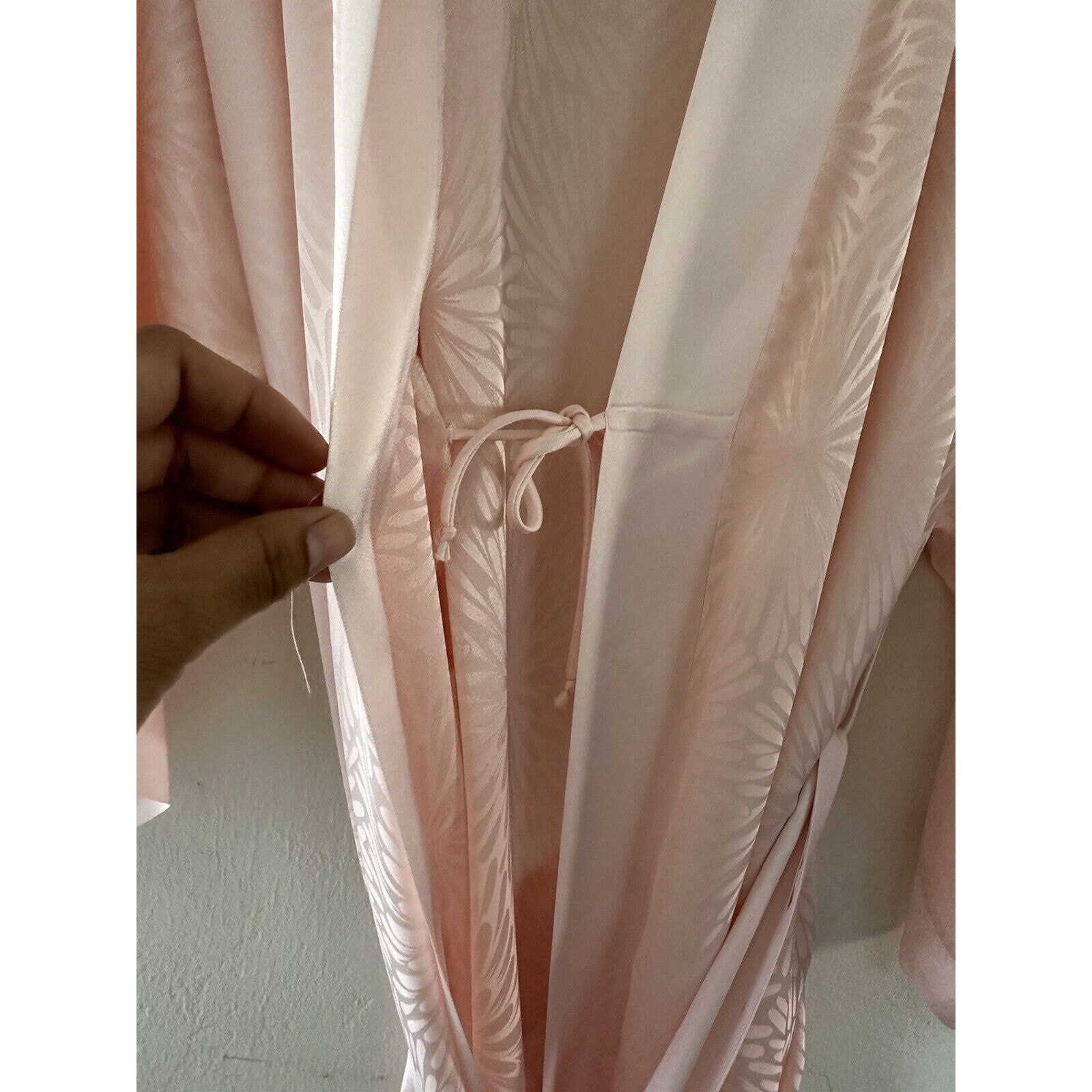 Vintage Georgette Trabolsi Floral Pink Peach Full Length Robe W/ Tie Pockets