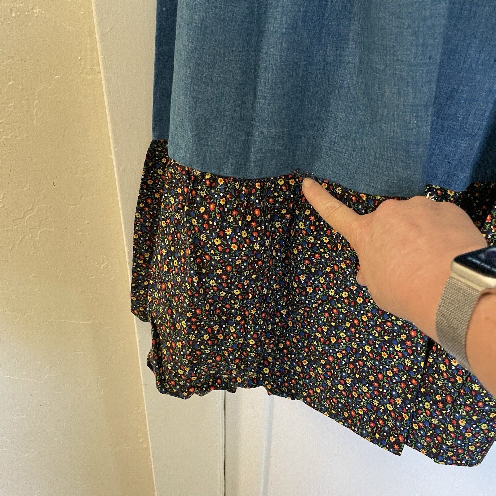 Vintage Tiered Maxie Prairie Skirt JC Penny Chambray And Floral Medium