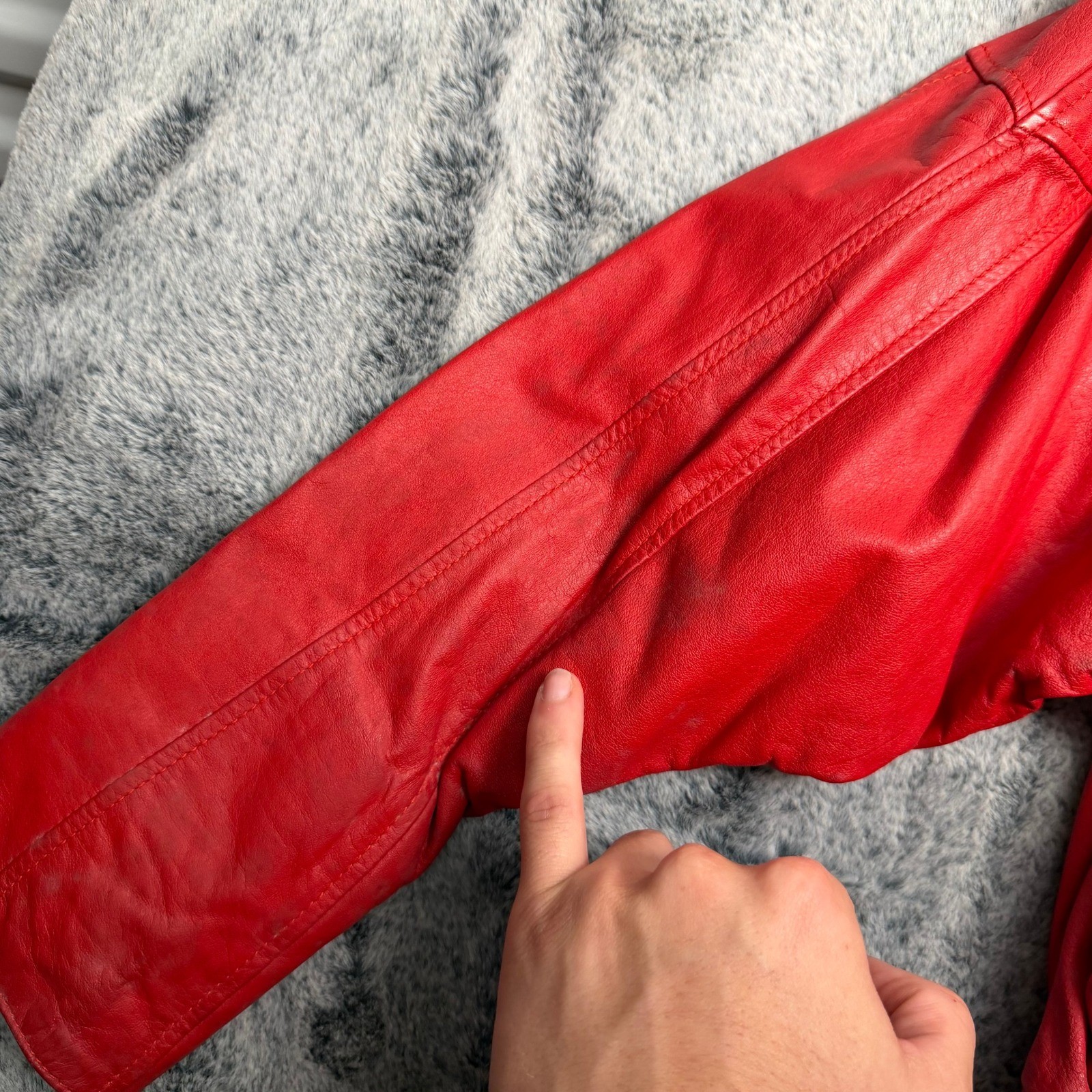Out of Bounds Red Leather Bomber Jacket Collared Elastic Waist Size S