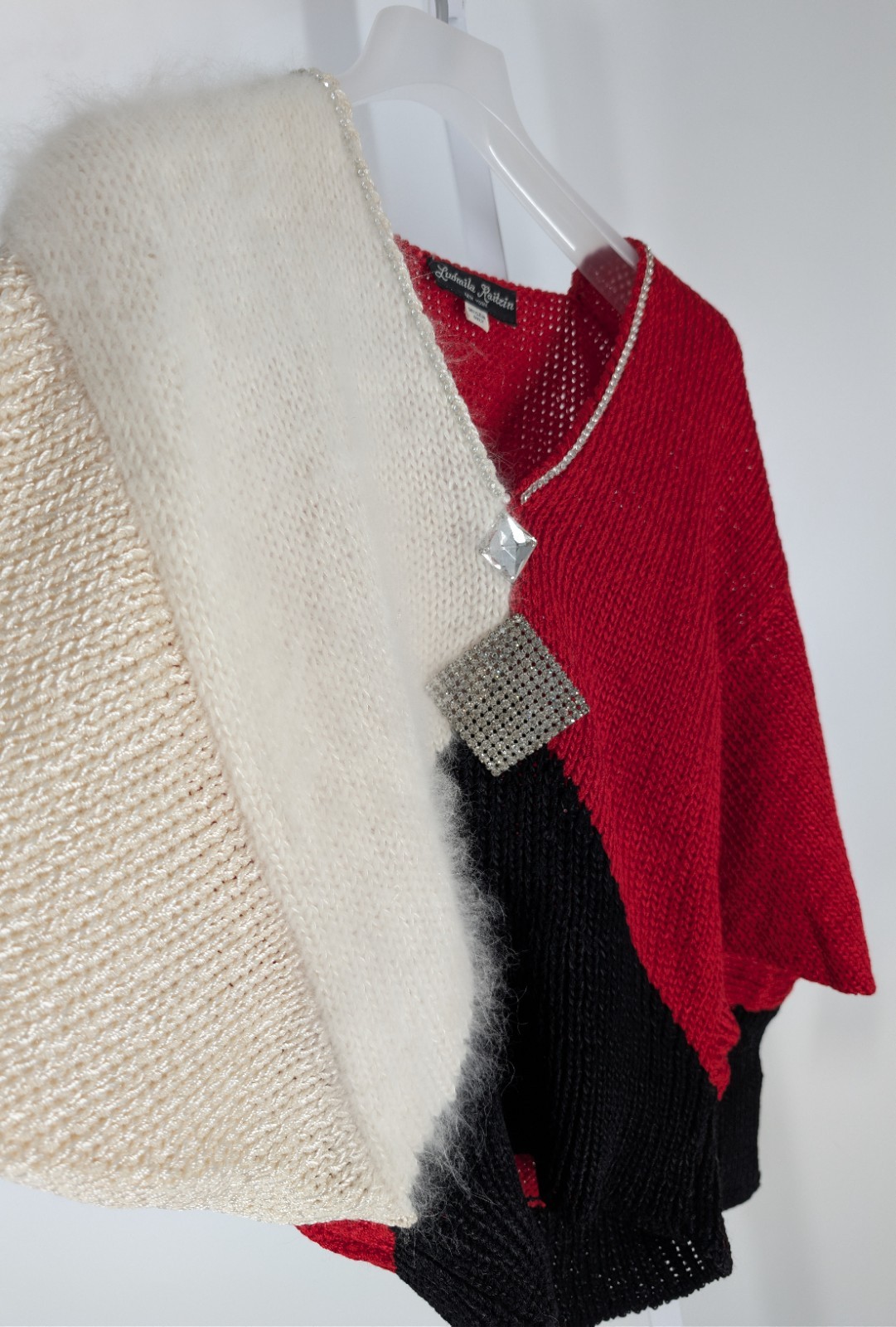 Vintage 80s Geometric Colorblock Angora Diamond New Wave Art Sweater New York