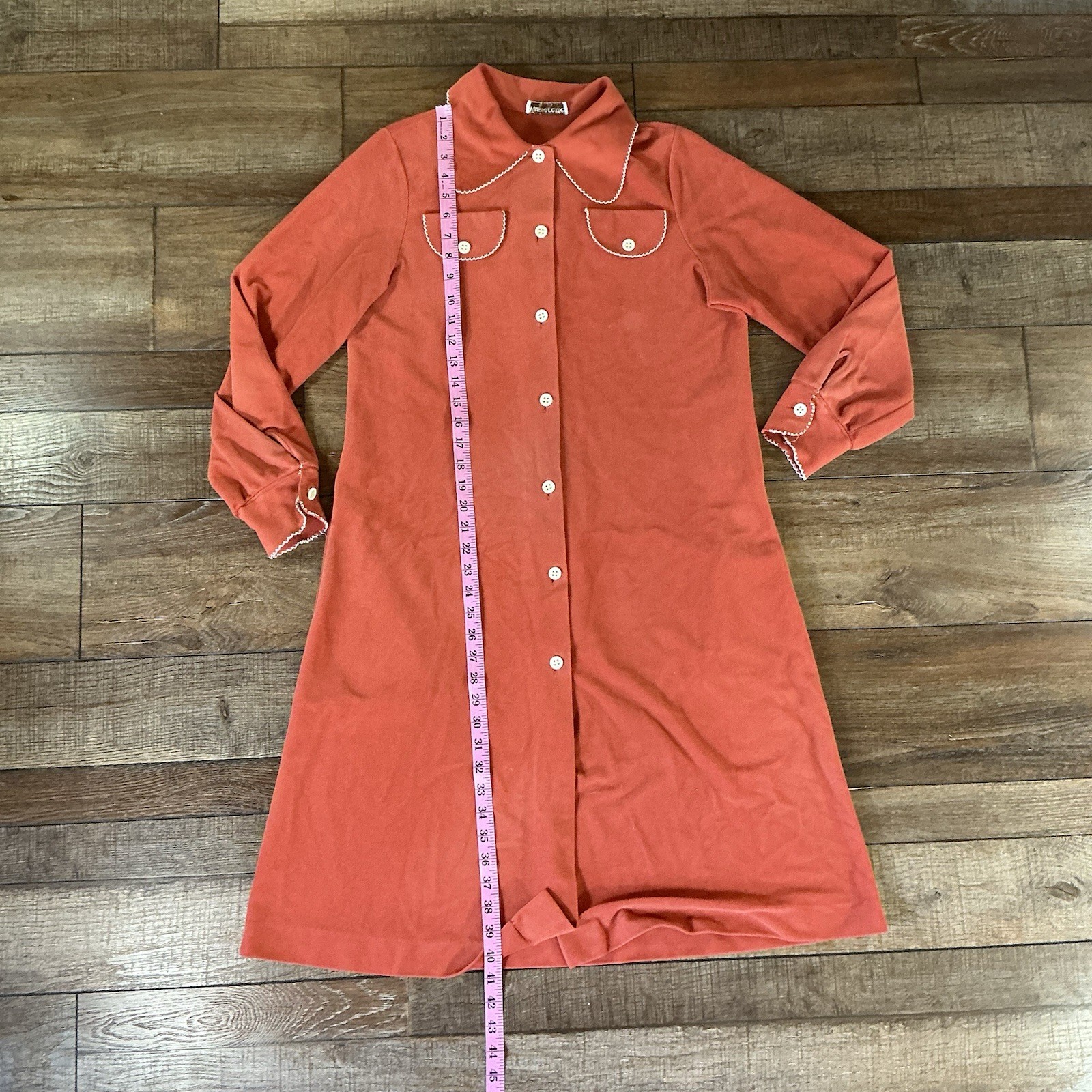 70s VTG Vassarette Orange Long Sleeve Lounge Dress Button Front Womens M #261125