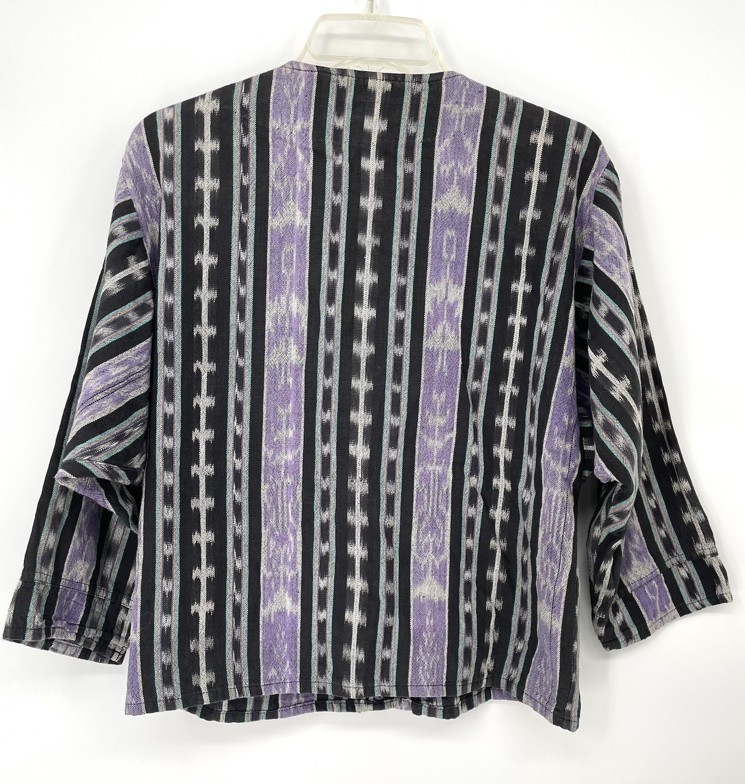 Vintage 80s Ikat Aztec EL HUARACHE Hand Woven Cotten Hippie Boxy Shirt Top med