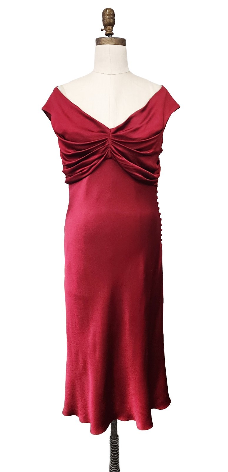VTG John Galliano 2007 Burgundy Red Crepe Satin Bias Cut Dress Sz 12/ 44 Y2K