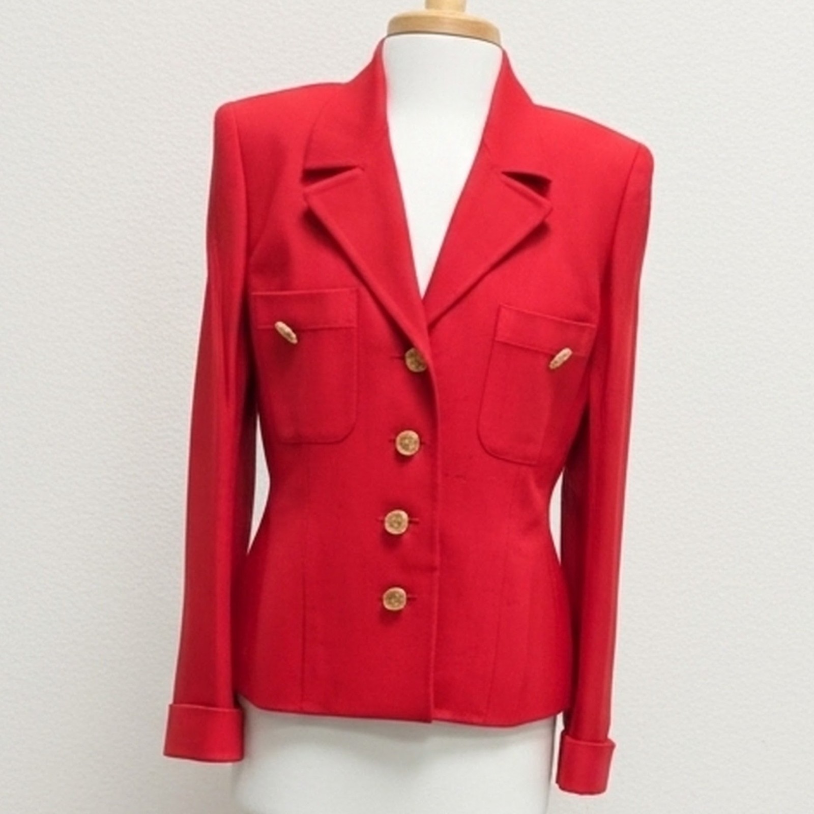 Vintage 80s Sophy Curson France Red Structured Blazer Jacket Size 10 Gold Button