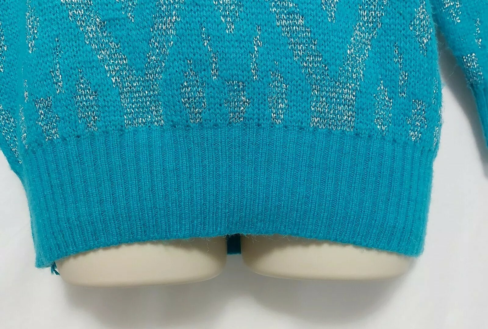Vintage 80’s Voyager Sweater Aqua Blue w Silver Metallic Thread Acrylic Size S