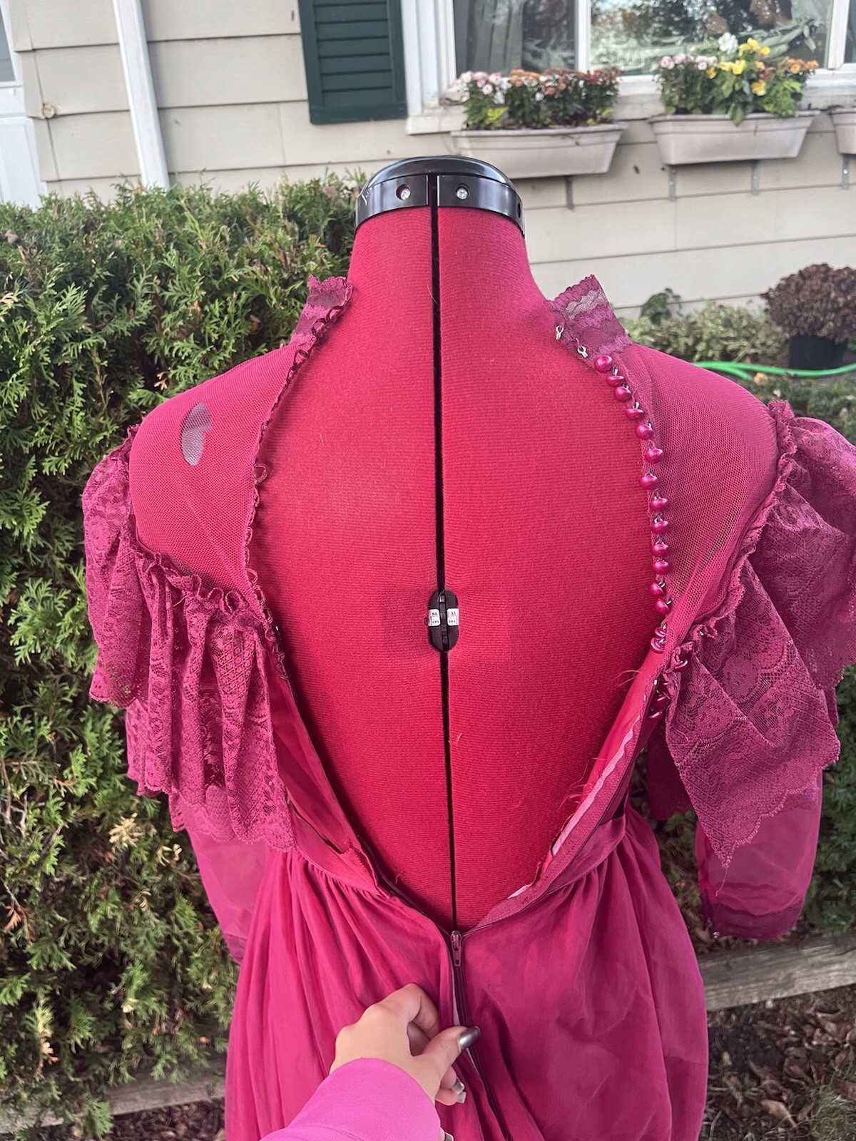 Vintage Prom Dress 1980s Does Victorian Puffy Sleeve High Collar Formal Maxi