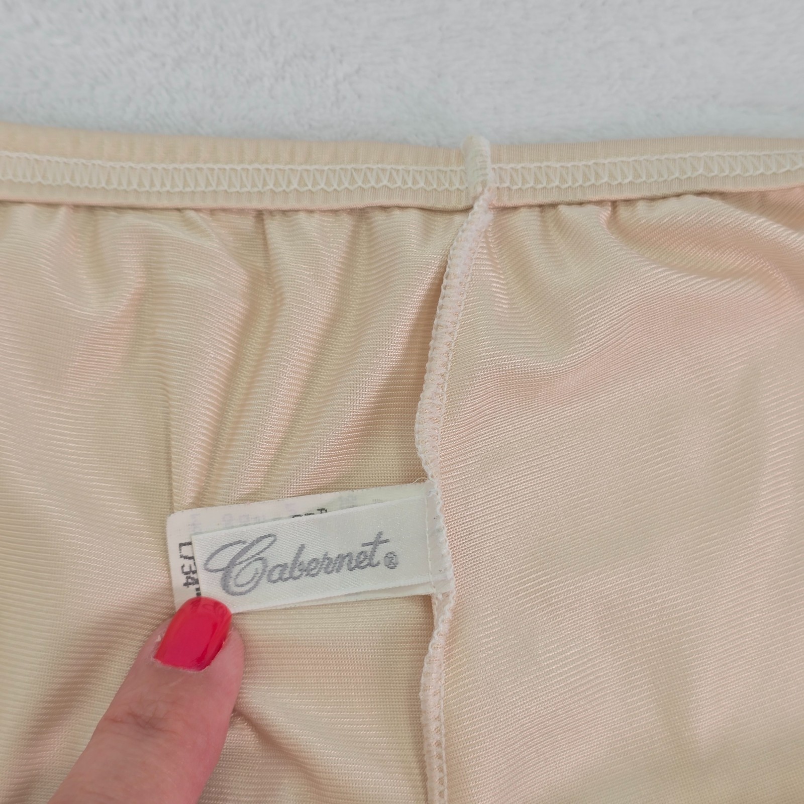 Vintage Cabernet Nylon Beige Maxi Half Slip 34″ Long Lace Hem Womens Large