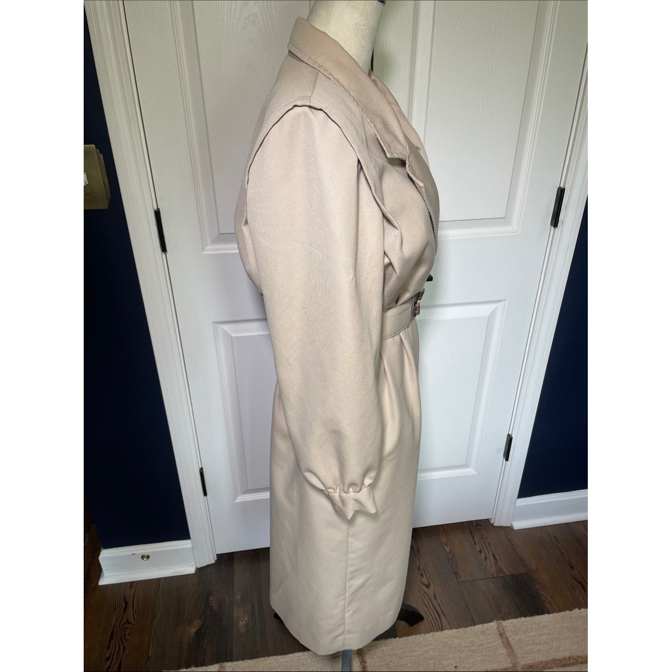 Vtg Pedestal Trench Wrap Dress ✨ Neutral 80s Secretary Office Siren Midi Size 8
