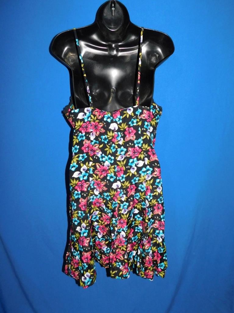 Vintage Size 11 Spoiled Girls Black Blue Purple Floral Sun Dress Sleeveless