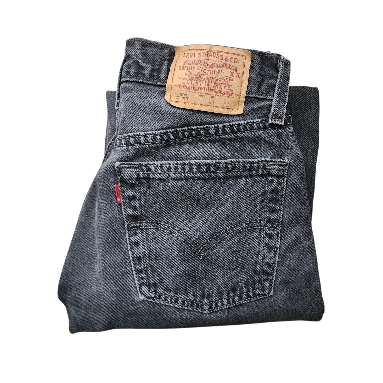 LEVIS VINTAGE Student Fit USA Made Cut Off Raw Hem Denim in black size 27×32