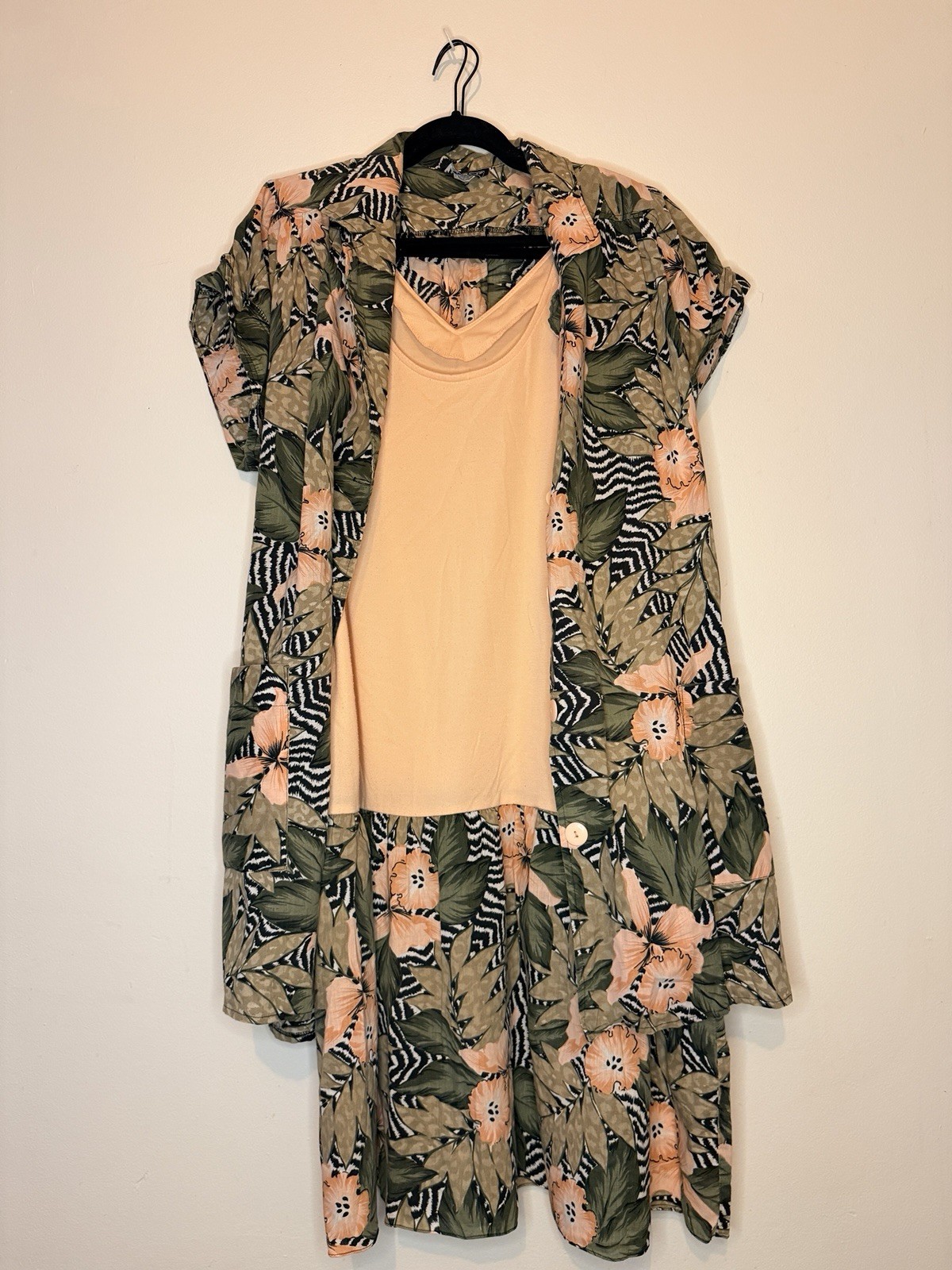 Vintage TABBY of California Dress Set Floral Dress & Long Shirt Overlay XL