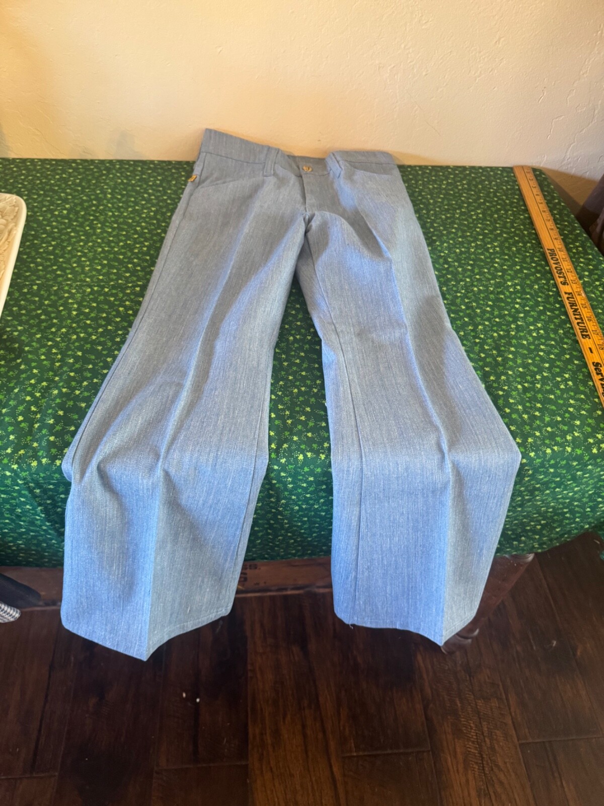 Vtg 1970s FARAH Flared Bell Bottom Polyester Slacks Pants Disco Navy Blue