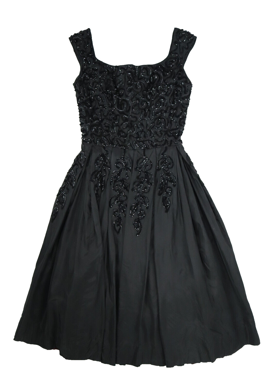 Vintage 50s EMMA DOMB USA Women’s XS 2 Black Taffeta Sequin Midi Party Dress
