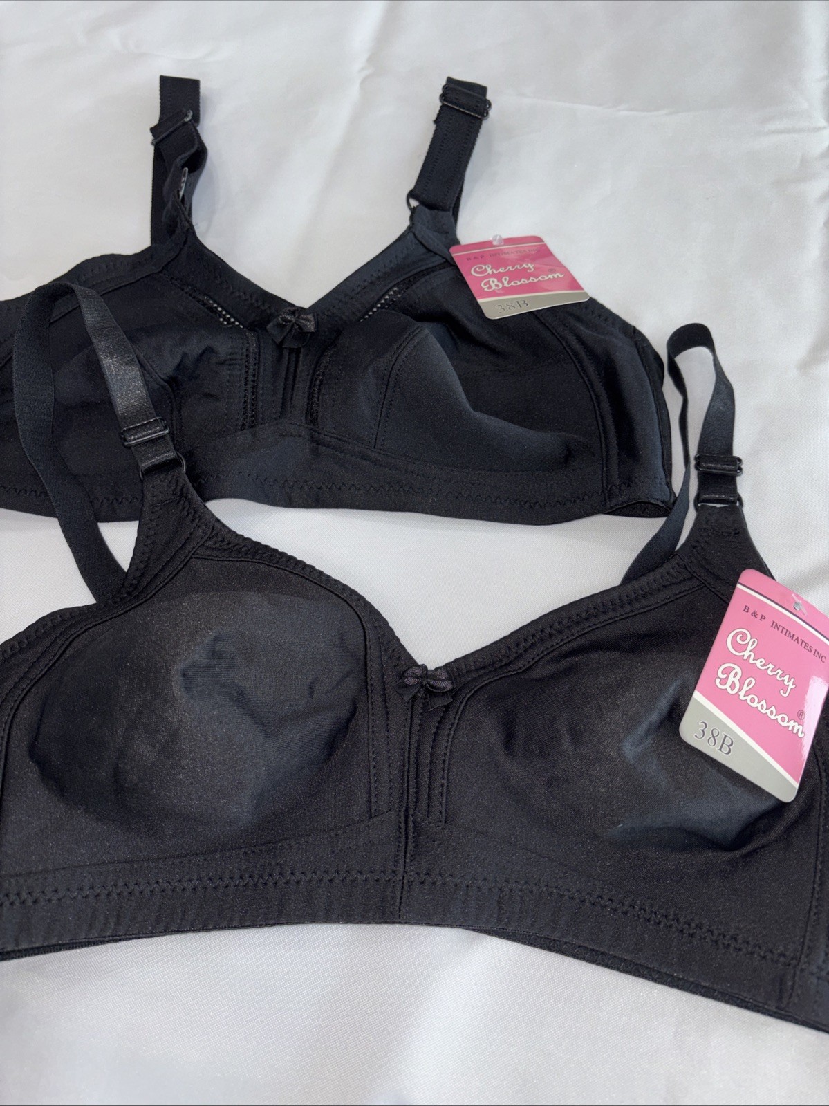Lot 2 Vintage Cherry Blossom Intimates 38B Black Wire Free Support Bra NWT
